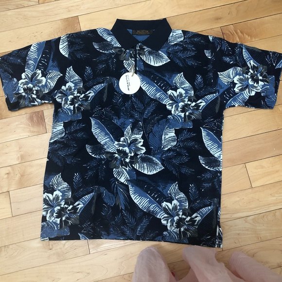 NWT FRYDAY CLUB Polo Shirt Navy/White Floral Print Size L Father's Day Gift! - Picture 5 of 11